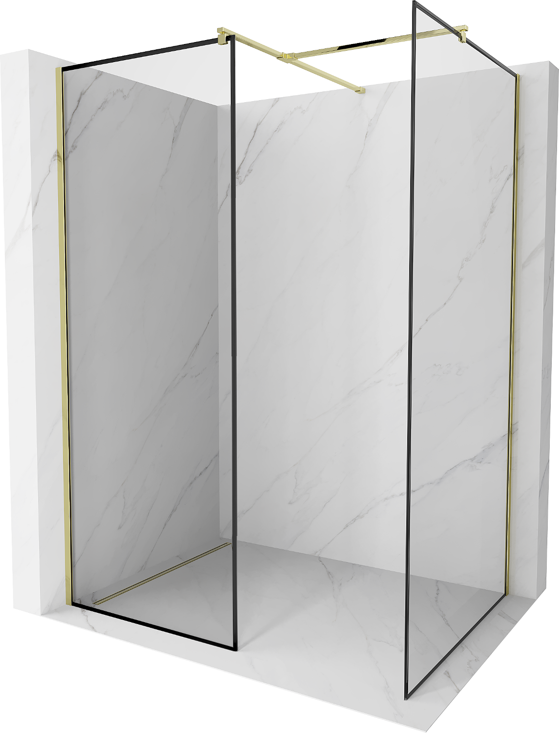 Mexen Kioto Duschwand Walk-in 150 x 80 cm, schwarzes Muster, gold - 800-150-202-50-70-080