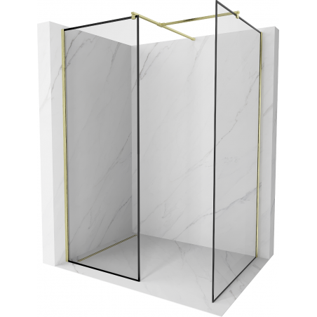 Mexen Kioto Duschwand Walk-in 80 x 70 cm, schwarzes Muster, gebürstetes Gold - 800-080-202-55-70-070