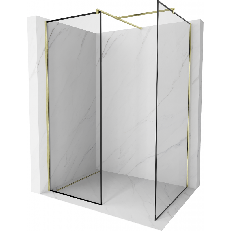 Mexen Kioto Duschwand Walk-in 130 x 80 cm, schwarzes Muster, gebürstetes Gold - 800-130-202-55-70-080