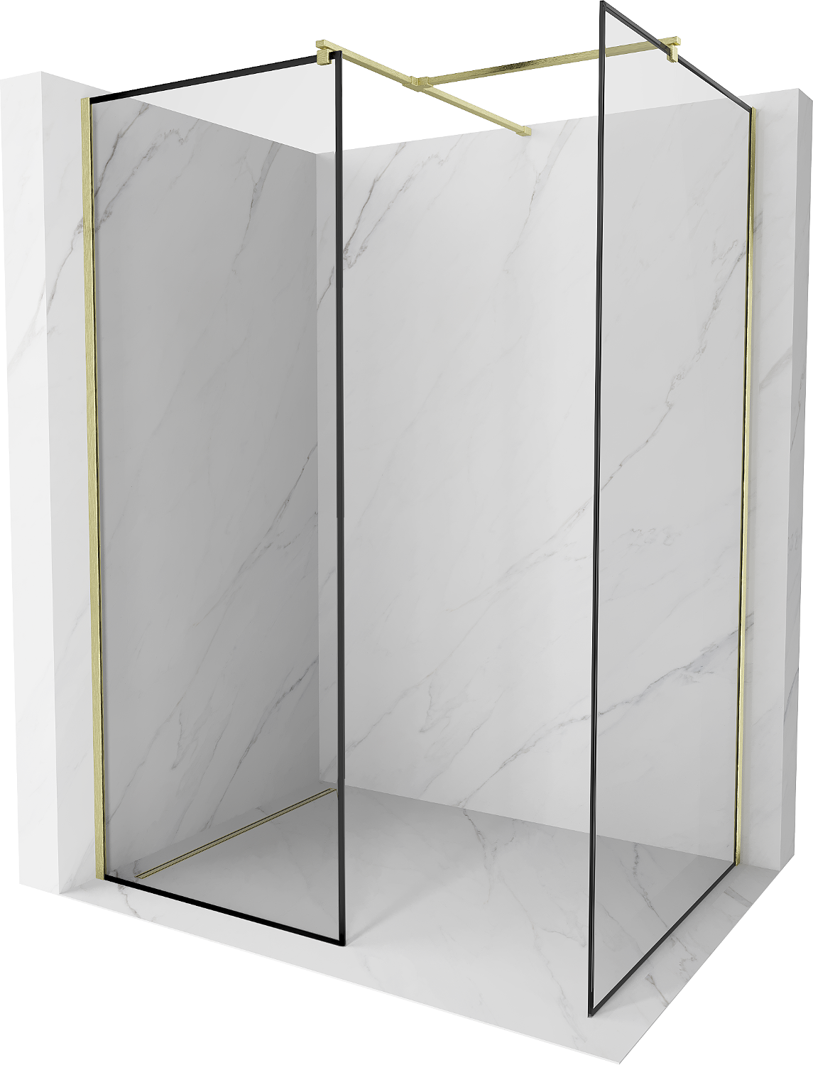 Mexen Kioto Duschwand Walk-in 100 x 100 cm, schwarzes Muster, gold eloxiert - 800-100-202-55-70-100