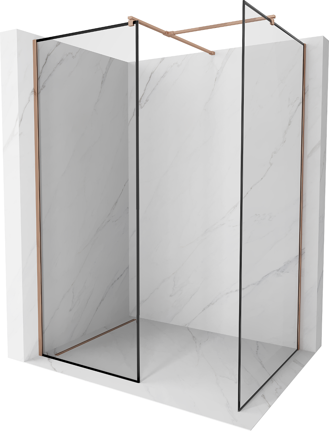 Mexen Kioto Duschwand Walk-in 120 x 70 cm, schwarzes Muster, roségold - 800-120-202-60-70-070