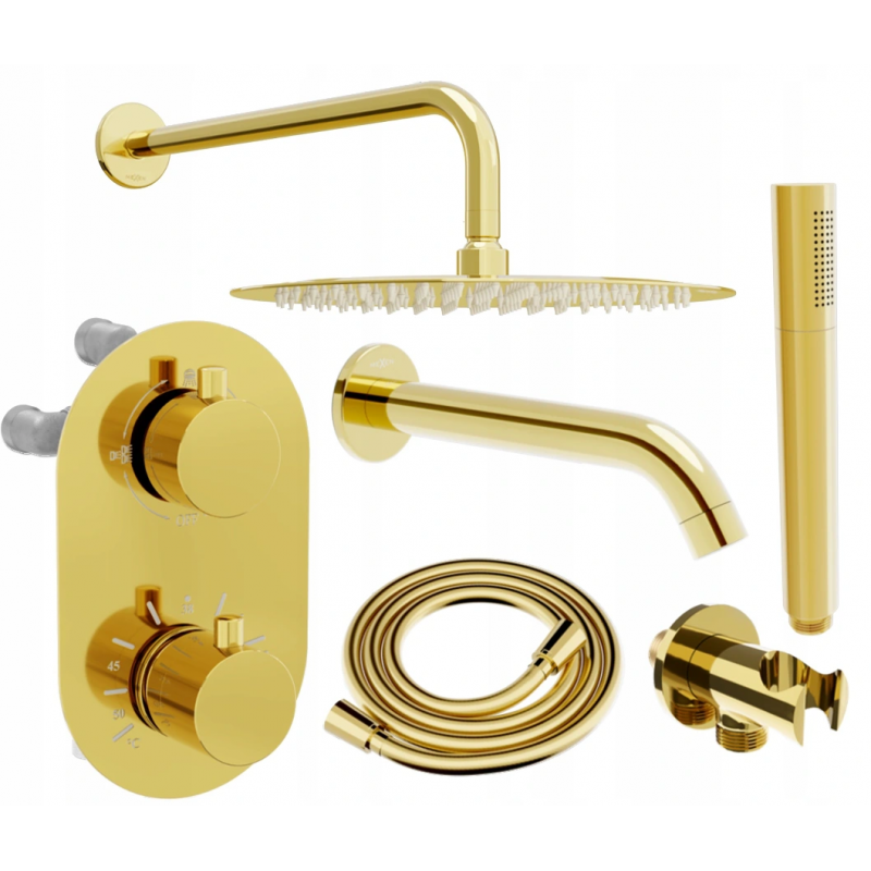 Mexen Kai DR70 Unterputz-Badewannen-/Brausegarnitur mit Regenbrause 30 cm, Gold - 77602DR70301-50