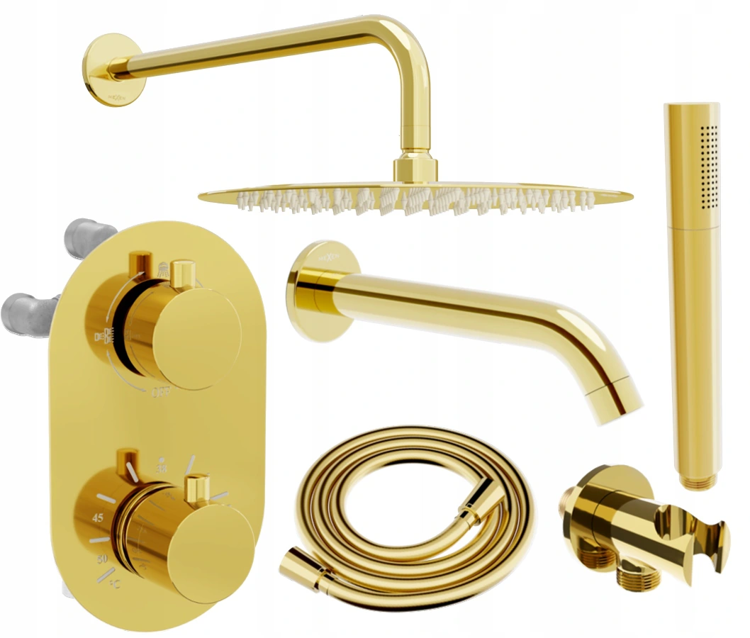 Mexen Kai DR70 Unterputz-Badewannen-/Brausegarnitur mit Regenbrause 30 cm, Gold - 77602DR70301-50