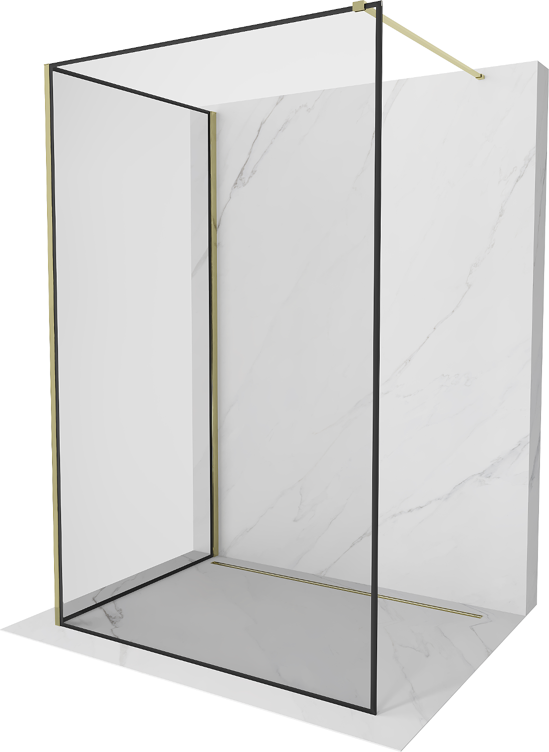 Mexen Kioto Duschwand Walk-in 100 x 70 cm, schwarzes Muster, gold - 800-100-212-50-70-070