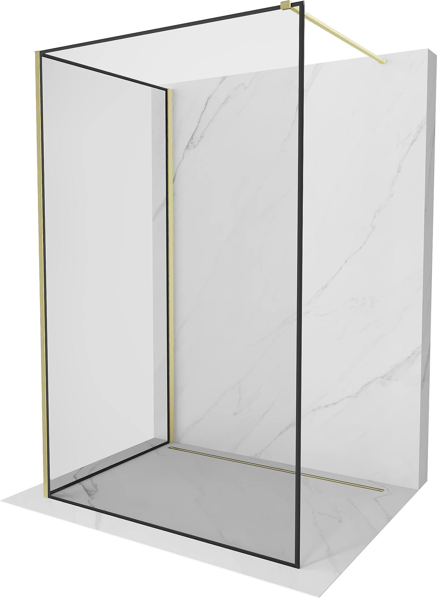 Mexen Kioto Duschwand Walk-in 110 x 80 cm, schwarzes Design, gebürstetes Gold - 800-110-212-55-70-080