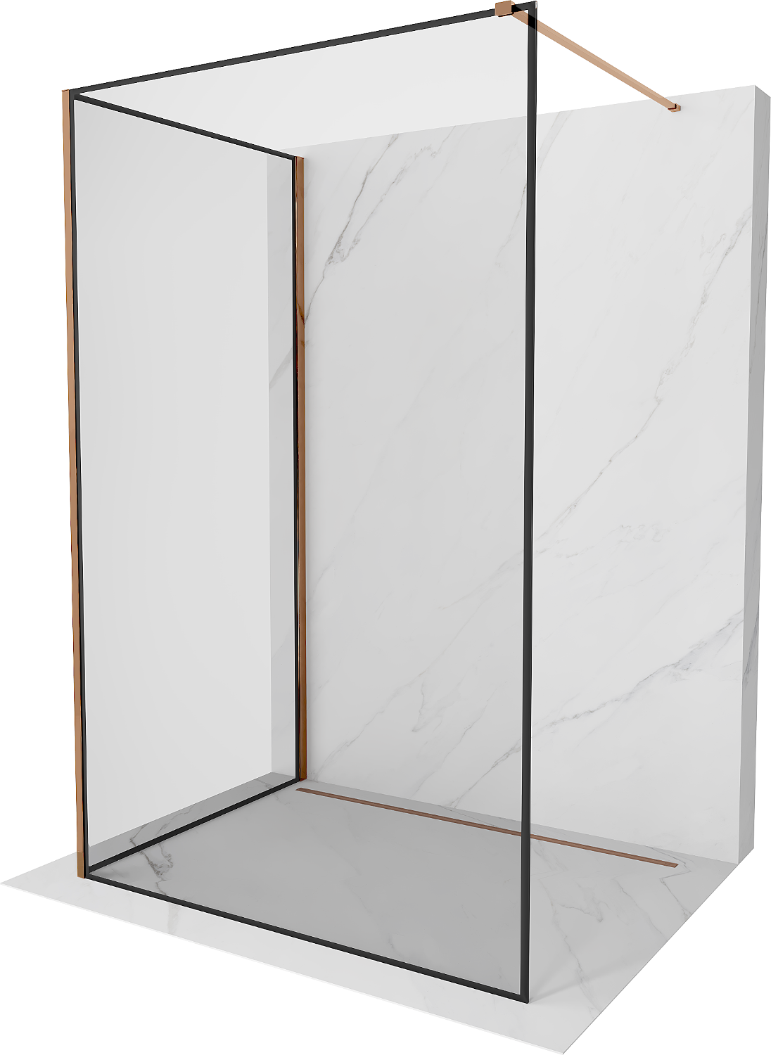 Mexen Kioto Duschwand Walk-in 100 x 70 cm, schwarzes Muster, rosé-gold - 800-100-212-60-70-070