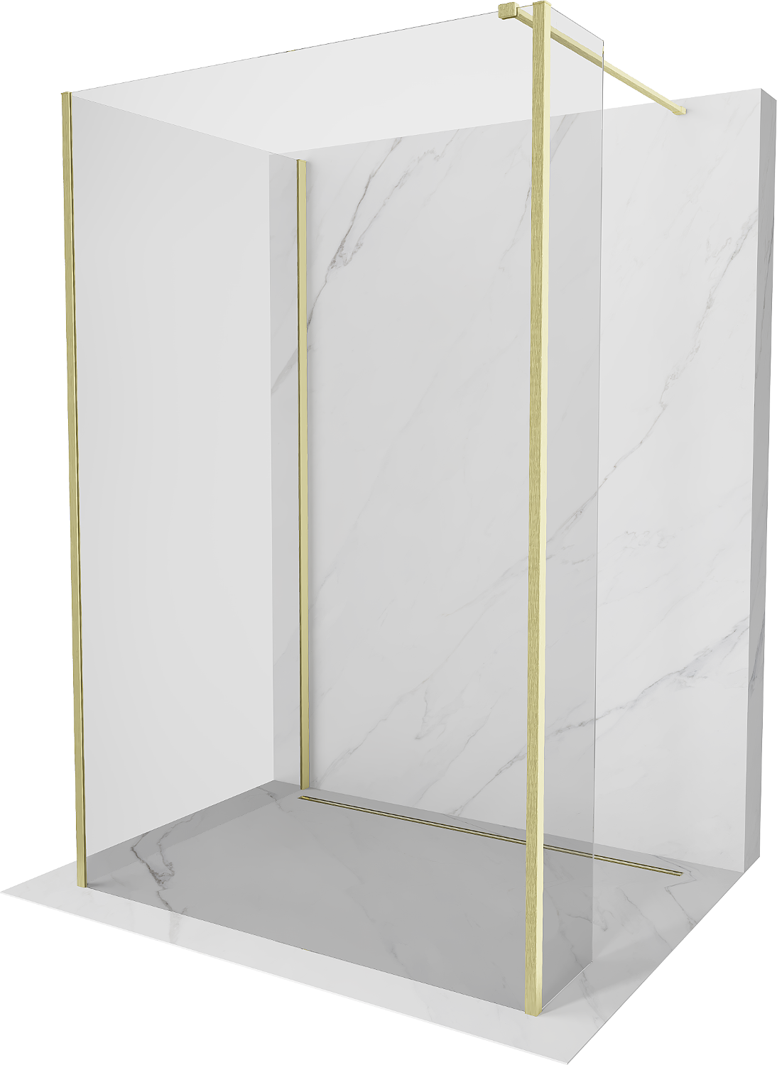 Mexen Kioto Duschwand Walk-in 100 x 70 x 30 cm, transparent, gebürstetes Gold - 800-100-070-221-55-00-030