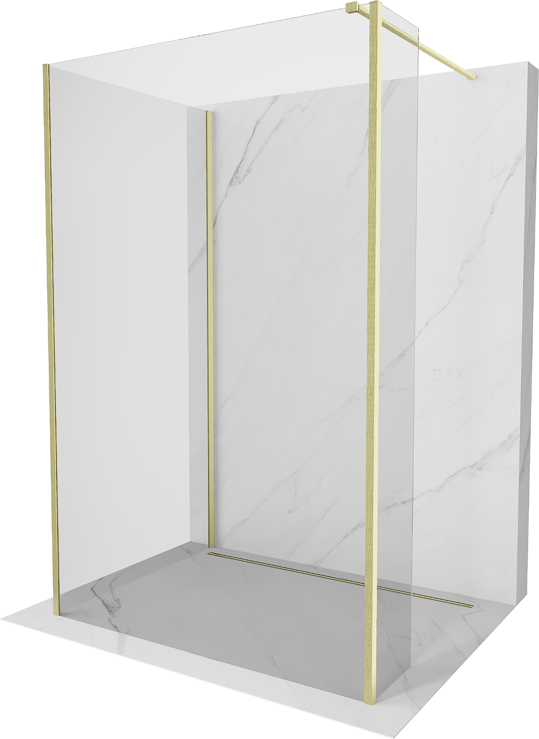 Mexen Kioto Duschwand Walk-in 110 x 70 x 30 cm, transparent, gebürstetes Gold - 800-110-070-221-55-00-030