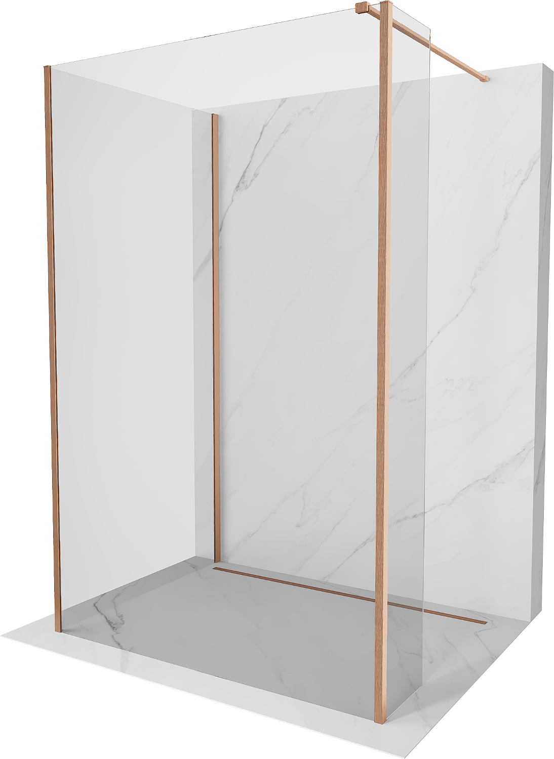 Mexen Kioto Duschwand Walk-in 90 x 70 x 30 cm, transparent, gebürstetes Kupfer - 800-090-070-221-65-00-030