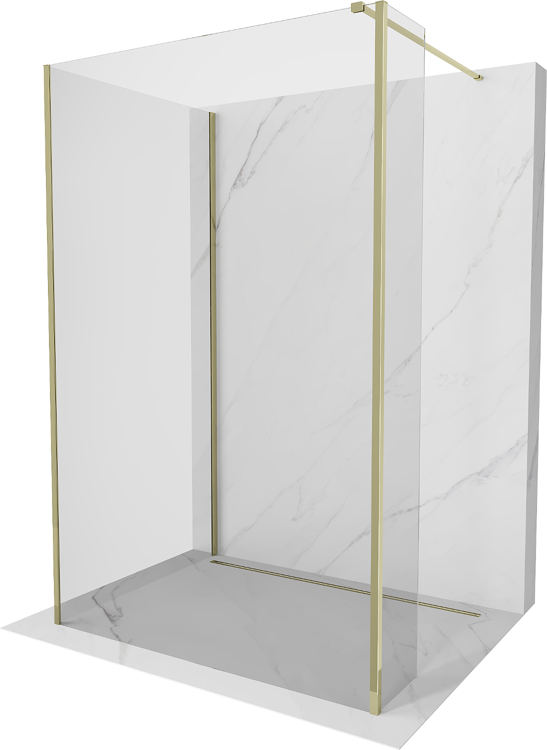 Mexen Kioto Duschwand Walk-in 90 x 70 x 30 cm, transparent, gold - 800-090-070-221-50-00-030