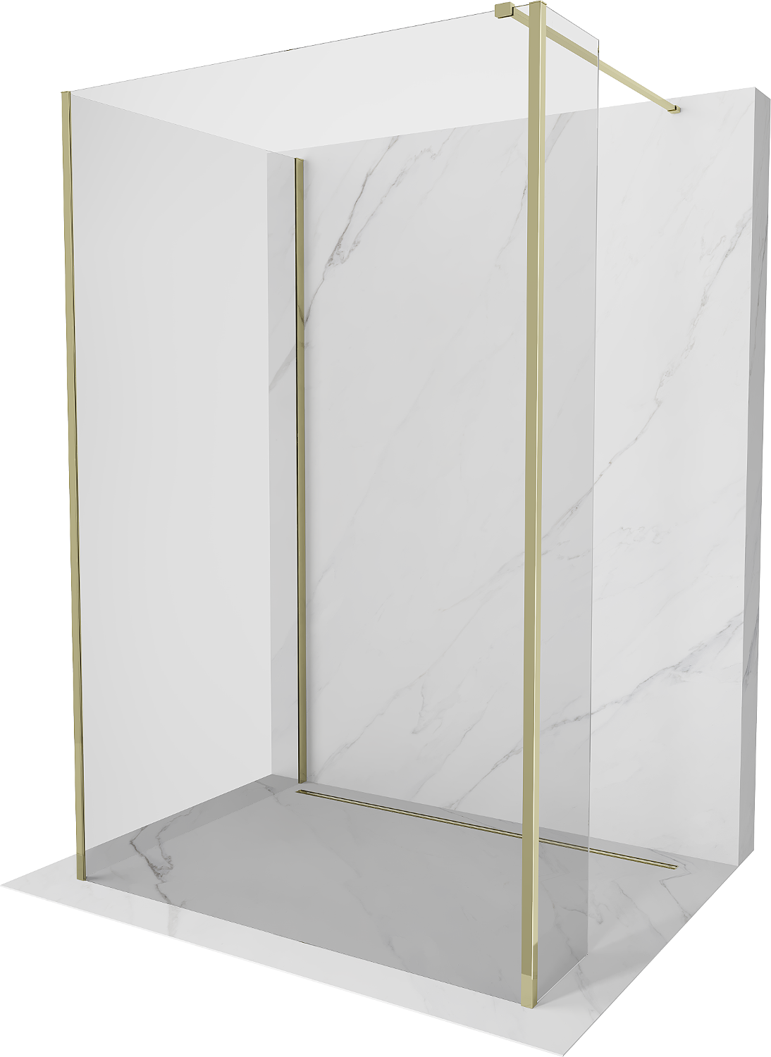 Mexen Kioto Walk-in-Duschwand 135 x 70 x 30 cm, transparent, gold - 800-135-070-221-50-00-030