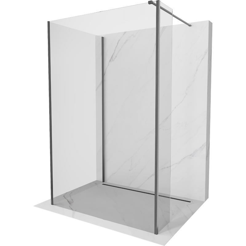 Mexen Kioto Duschwand Walk-in 100 x 70 x 30 cm, transparent, gun metal gebürstet - 800-100-070-221-66-00-030