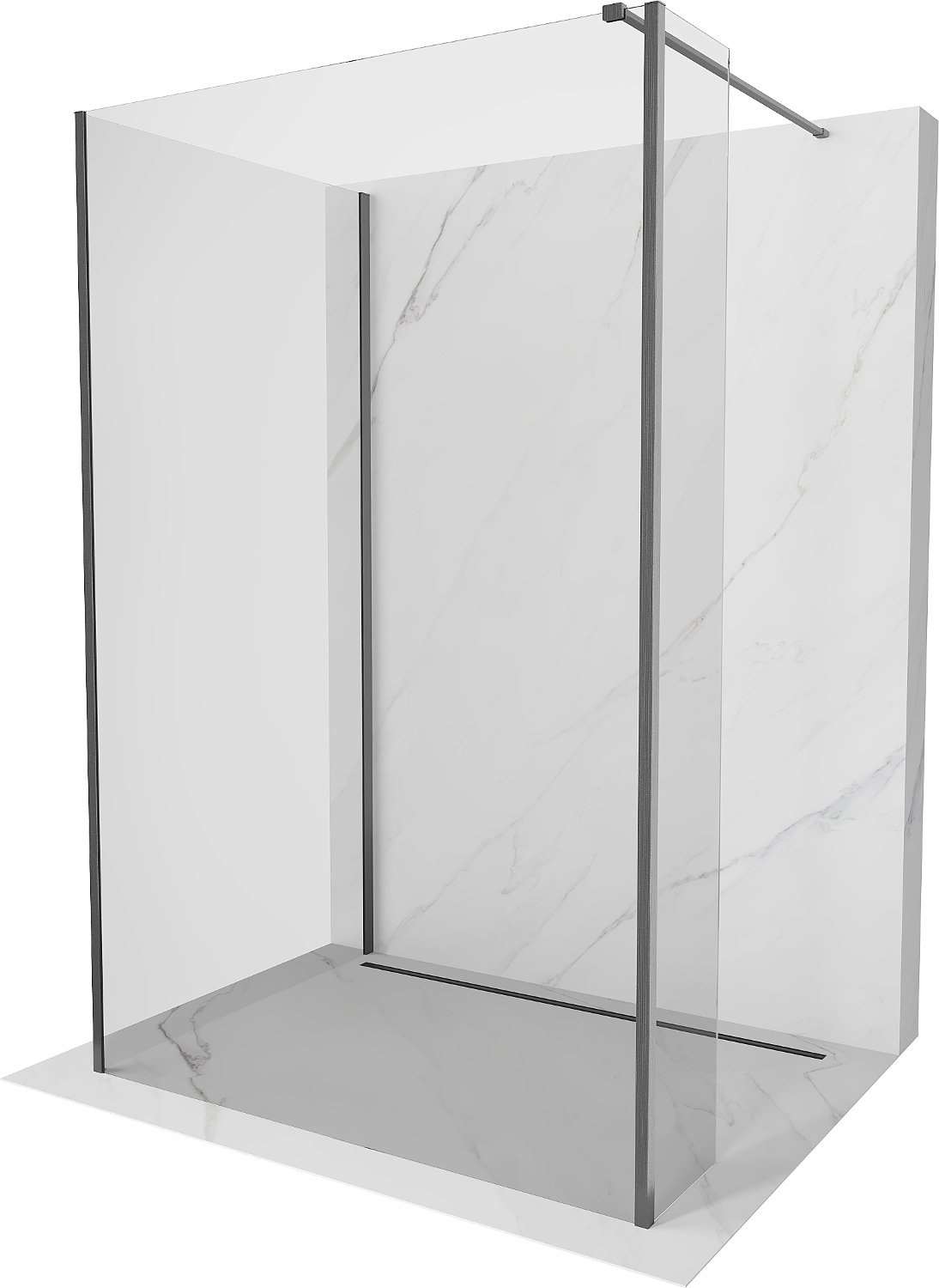 Mexen Kioto Duschwand Walk-in 100 x 70 x 30 cm, transparent, gun metal gebürstet - 800-100-070-221-66-00-030