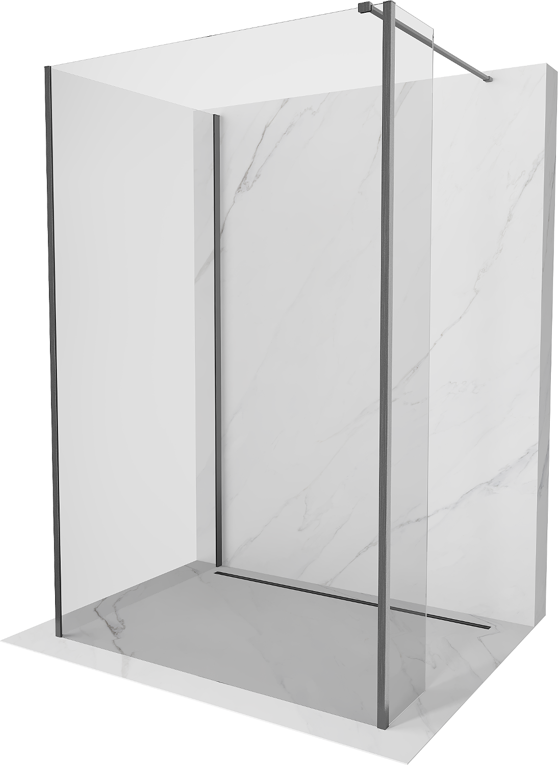 Mexen Kioto Duschwand Walk-in 125 x 70 x 30 cm, transparent, gebürstetes Gun Gray - 800-125-070-221-66-00-030