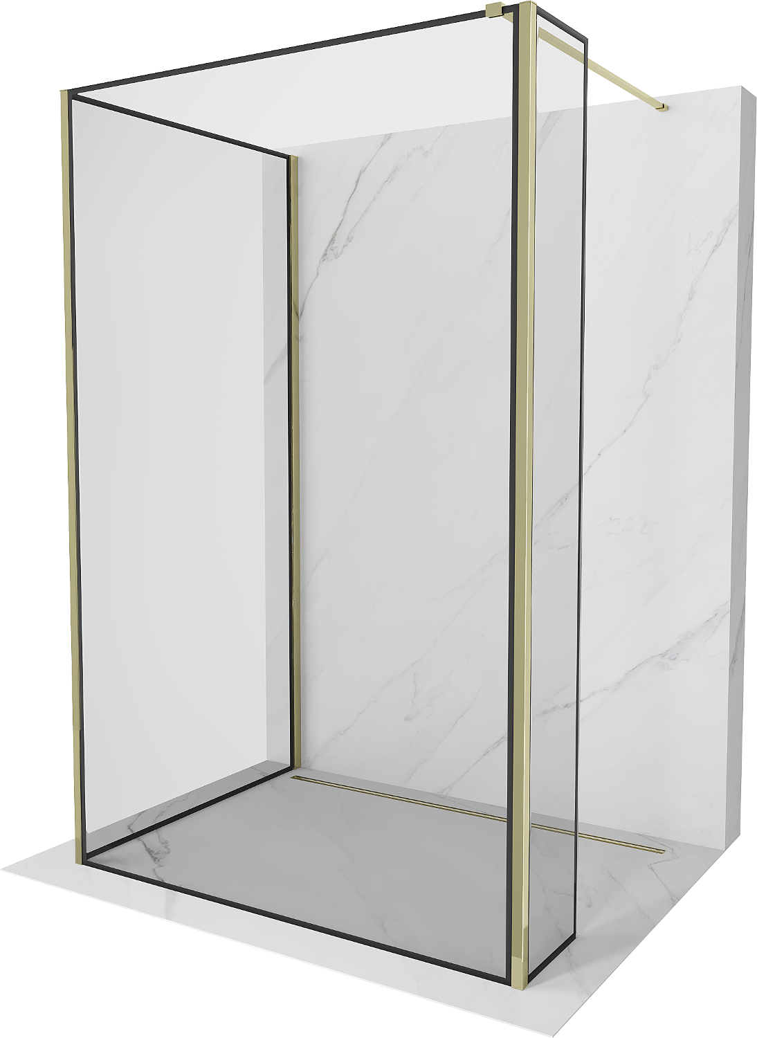 Mexen Kioto Duschwand Walk-in 140 x 80 x 30 cm, schwarzes Muster, gold - 800-140-080-221-50-70-030