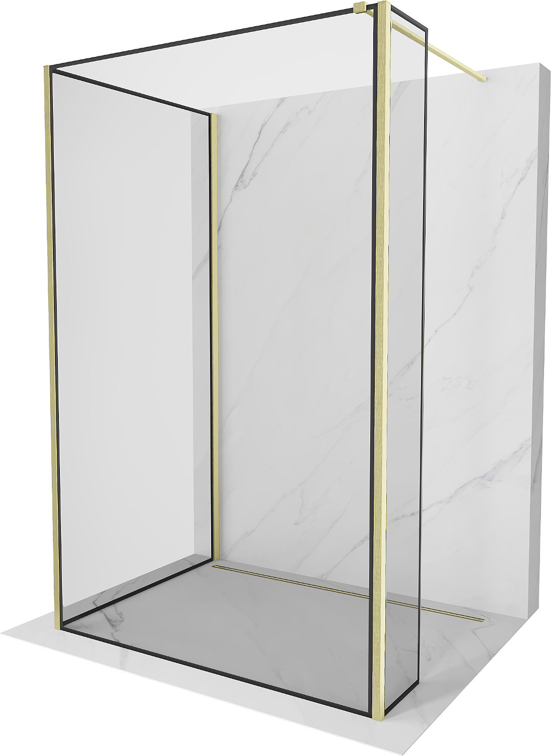 Mexen Kioto Duschwand Walk-in 90 x 70 x 30 cm, schwarzes Muster, gebürstetes Gold - 800-090-070-221-55-70-030