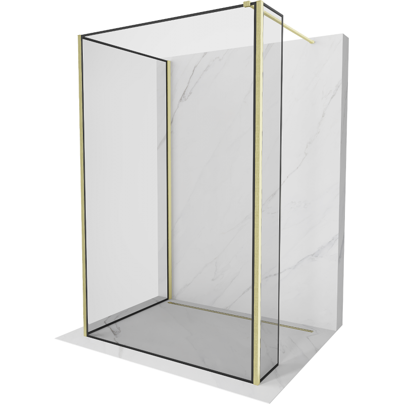 Mexen Kioto Duschwand Walk-in 90 x 80 x 30 cm, schwarzes Muster, gebürstetes Gold - 800-090-080-221-55-70-030