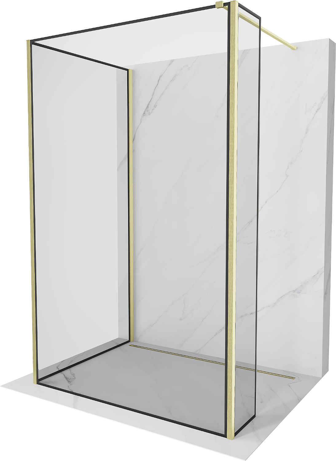 Mexen Kioto Duschwand Walk-in 90 x 80 x 30 cm, schwarzes Muster, gebürstetes Gold - 800-090-080-221-55-70-030