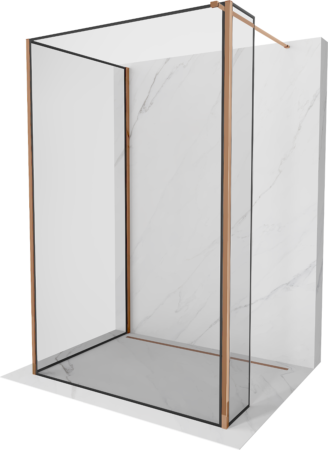 Mexen Kioto Duschwand Walk-in 100 x 70 x 30 cm, schwarzes Muster, roségold - 800-100-070-221-60-70-030