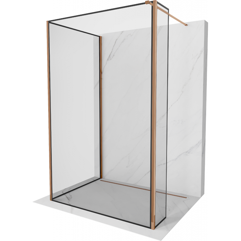 Mexen Kioto Duschwand Walk-in 130 x 80 x 30 cm, schwarzes Muster, roségold - 800-130-080-221-60-70-030