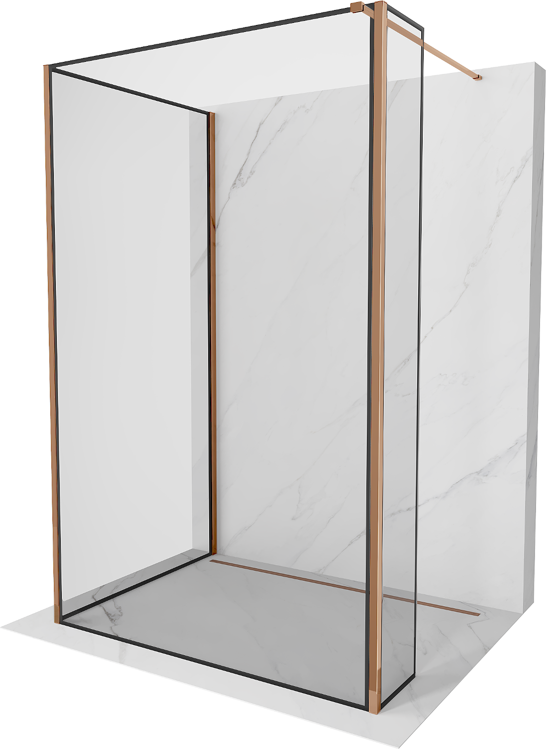 Mexen Kioto Wanddusche Walk-in 110 x 80 x 30 cm, schwarzes Muster, roségold - 800-110-080-221-60-70-030