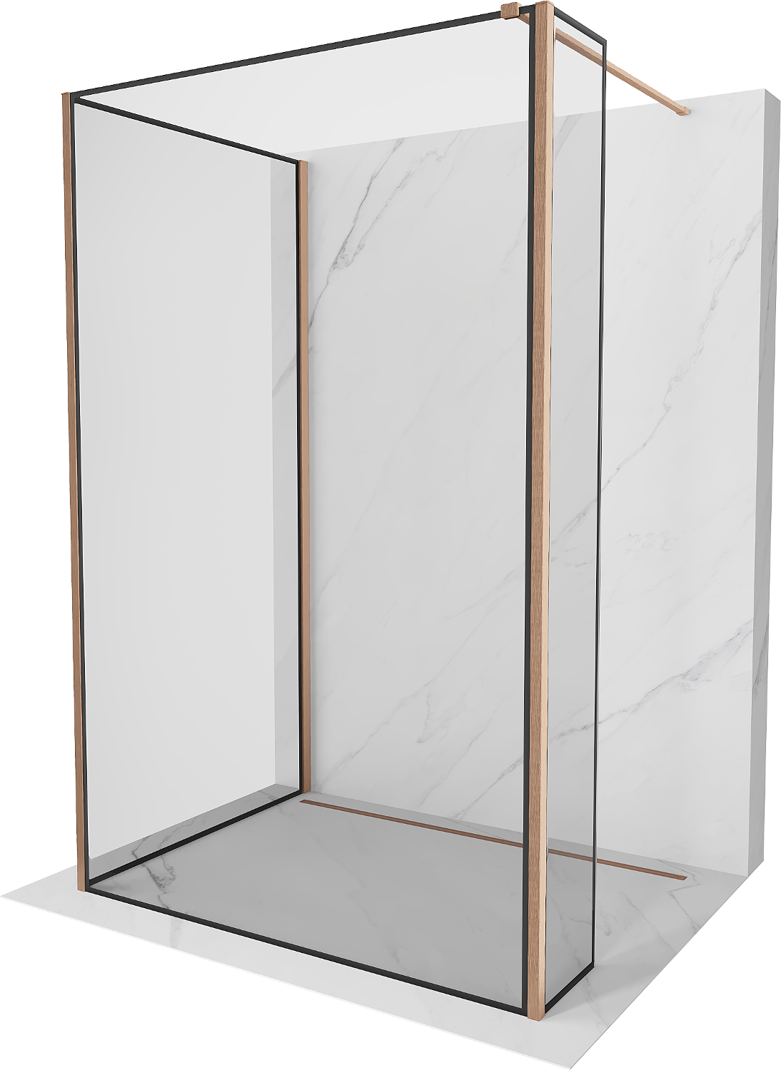 Mexen Kioto Walk-in-Duschwand 90 x 70 x 30 cm, schwarzes Muster, gebürstetes Messing - 800-090-070-221-65-70-030