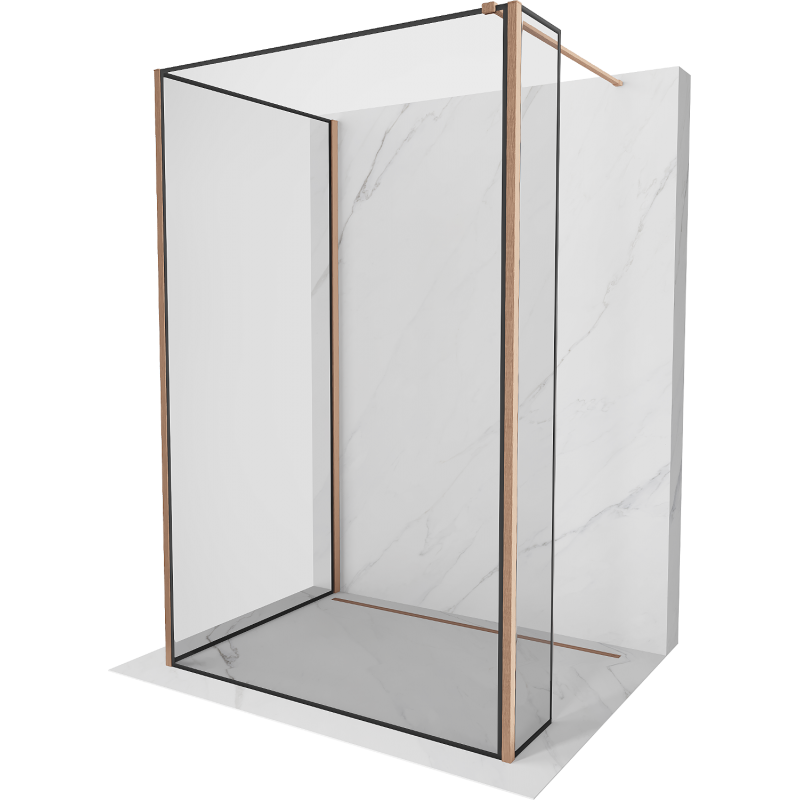 Mexen Kioto Walk-in-Dusche 110 x 90 x 40 cm, schwarzes Muster, gebürstetes Messing - 800-110-090-221-65-70-040