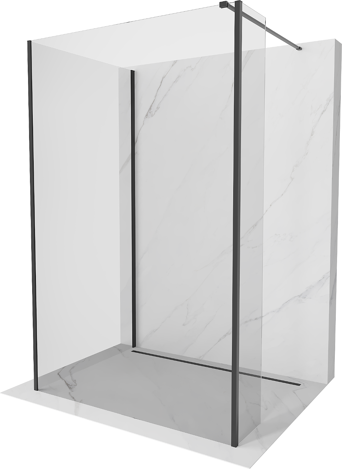 Mexen Kioto Duschwand Walk-in 135 x 70 x 30 cm, transparent, schwarz - 800-135-070-221-70-00-030