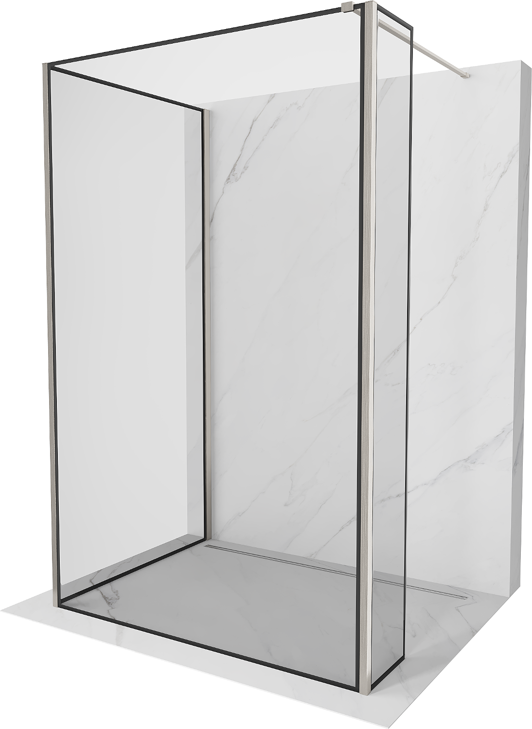 Mexen Kioto Duschwand Walk-in 100 x 90 x 30 cm, schwarzes Muster, gebürstetes Nickel - 800-100-090-221-97-70-030