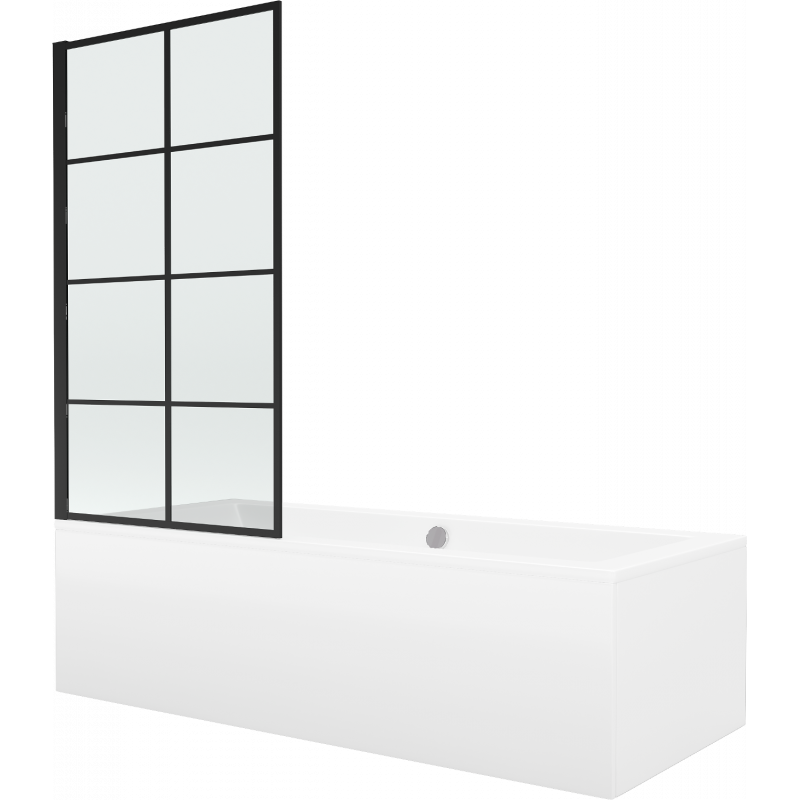 Mexen Cube Rechteckbadewanne 170 x 80 cm mit Verkleidung und 1-flügliger Duschabtrennung 70 cm, Schwarzes Design - 550517080X930