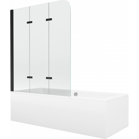 Mexen Cube Rechteckbadewanne 180 x 80 cm mit Verkleidung und 3-flügeliger Blende 120 cm, Transparent, Schwarz - 550518080X901203