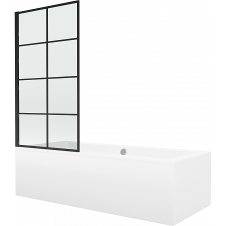 Mexen Cube Rechteckbadewanne 180 x 80 cm mit Verkleidung und 1-flügliger Duschabtrennung 70 cm, Schwarzes Design fix - 550518080