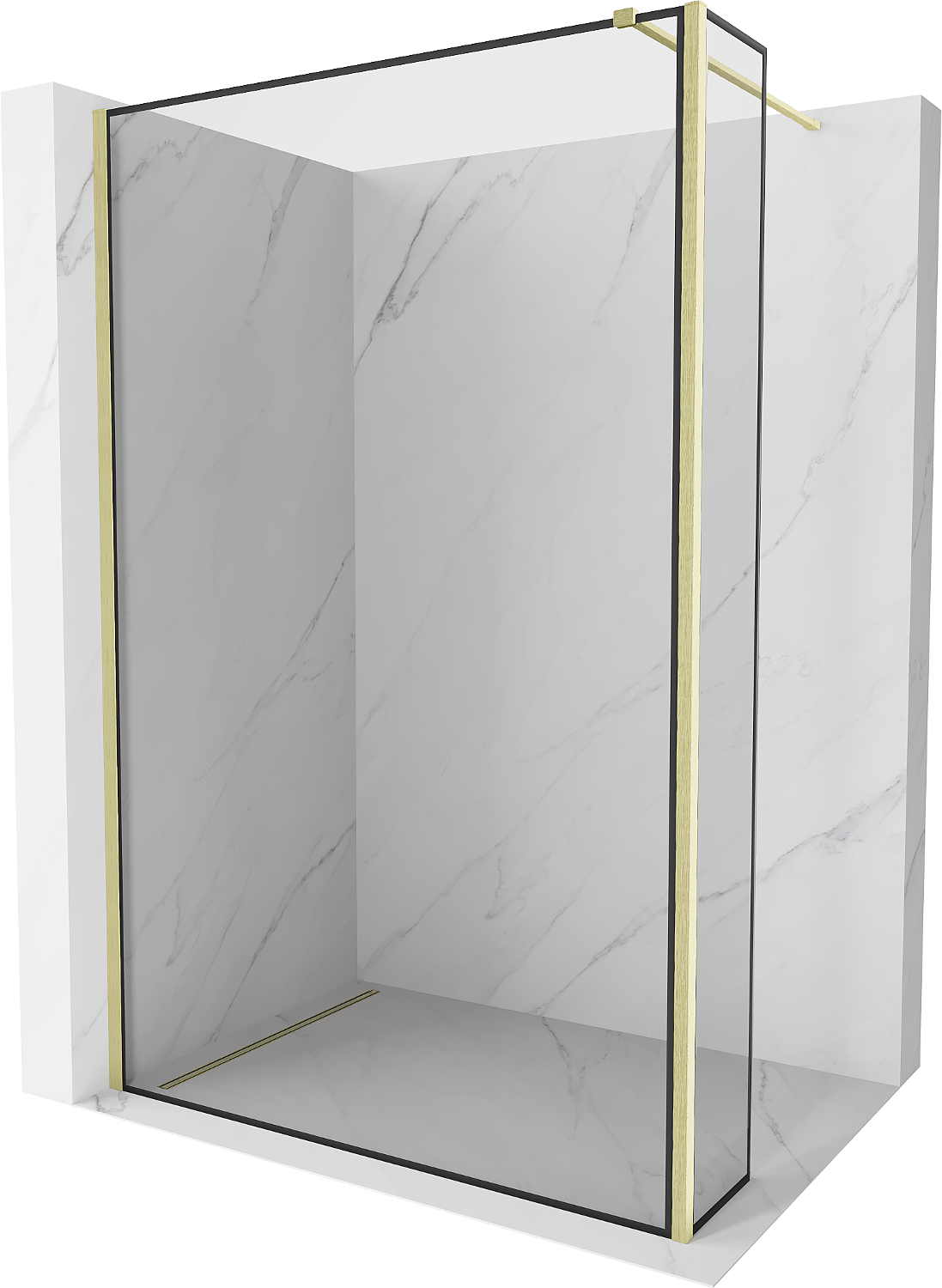 Mexen Kioto Duschwand Walk-in 90 x 30 cm, schwarzes Muster, gebürstetes Gold - 800-090-212-55-70-030