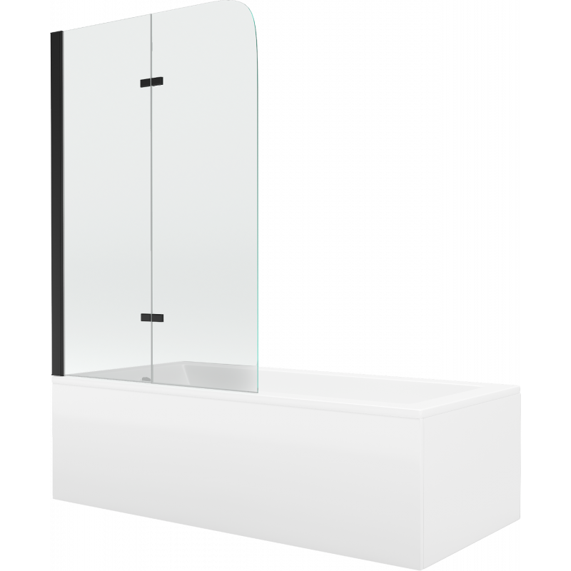 Mexen Cubik Rechteckbadewanne 160 x 70 cm mit Verkleidung und 2-flügeliger Blende 100 cm, Transparent, Schwarz - 550316070X90100