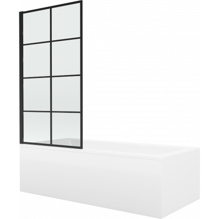 Mexen Cubik Rechteckbadewanne 160 x 70 cm mit Verkleidung und 1-flügliger Duschabtrennung 70 cm, Schwarzes Design - 550316070X93