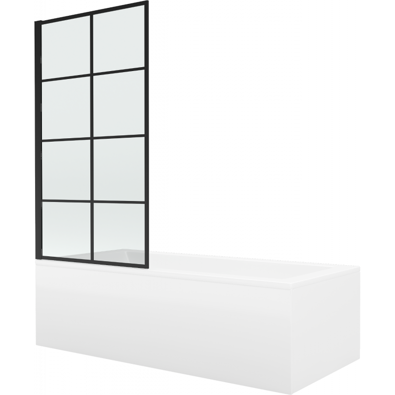 Mexen Cubik Rechteckbadewanne 170 x 70 cm mit Verkleidung und 1-flügliger Duschabtrennung 80 cm, Schwarzes Design - 550317070X93