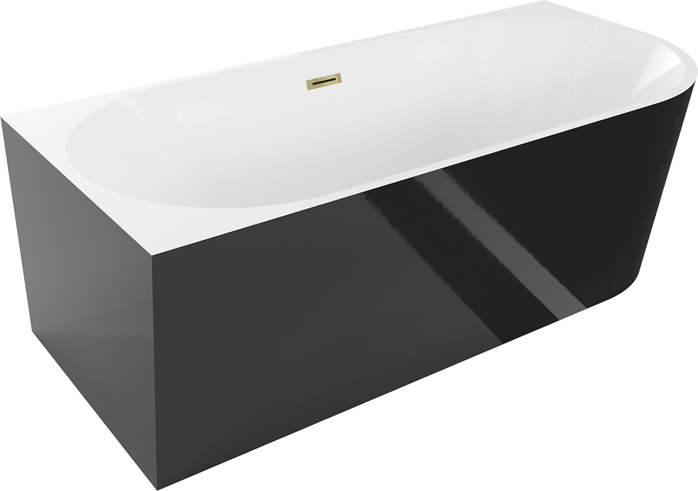 Mexen Mia freistehende linke Eckbadewanne 150 x 75 cm, weiß/schwarz, mit goldenem Überlauf - 52691507575L-50