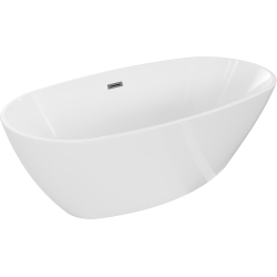 Mexen Eris freistehende Badewanne 155 x 80 cm, weiß, Überlauf gun gray gebürstet - 53441558000-66