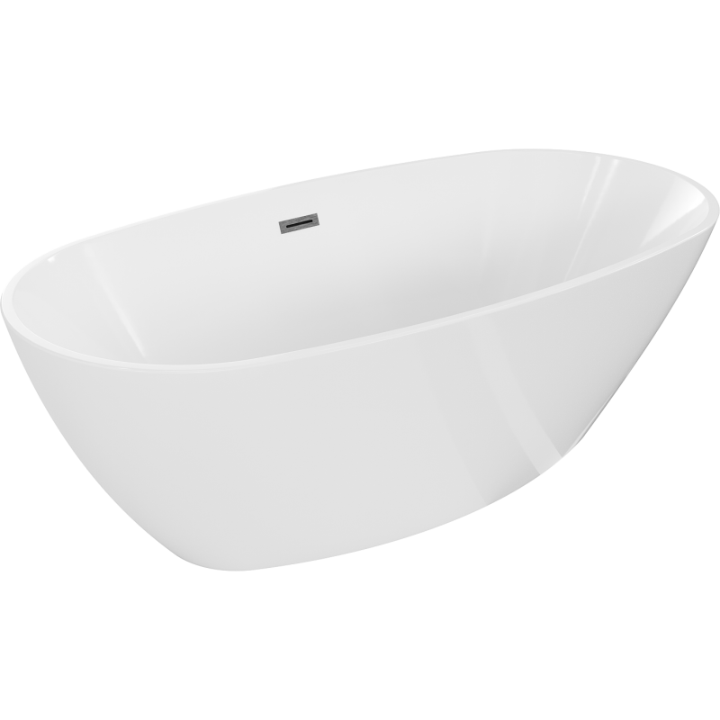 Mexen Eris freistehende Badewanne 155 x 80 cm, weiß, Überlauf gun gray gebürstet - 53441558000-66