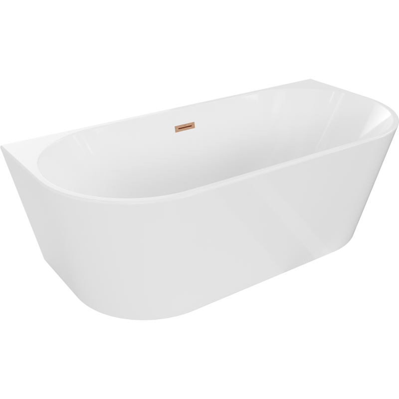 Mexen Oval Badewanne freistehend an Wand 150 x 75 cm, weiß, ablauf gebürstetes Kupfer - 52671507500-65