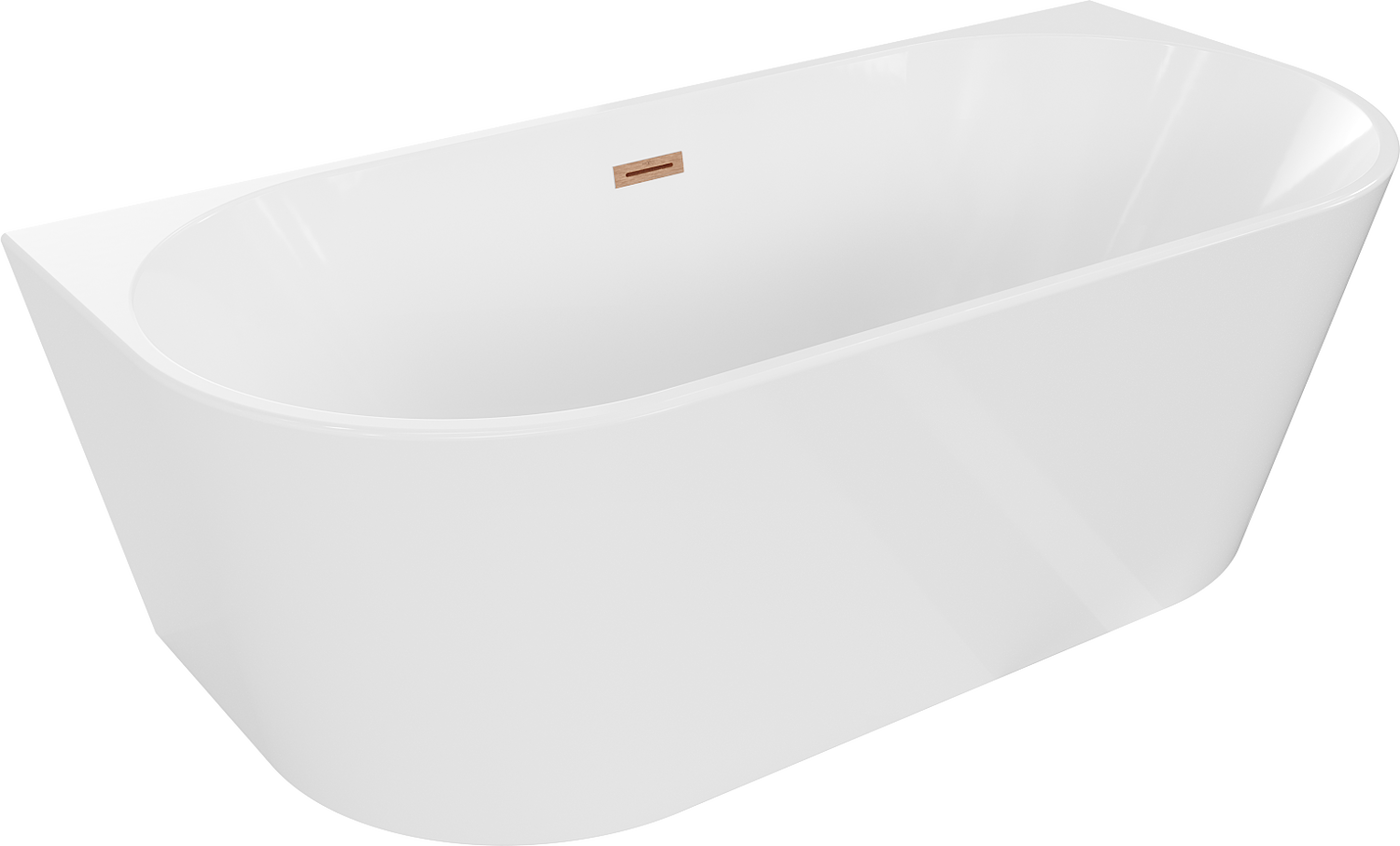 Mexen Oval Badewanne freistehend an Wand 150 x 75 cm, weiß, ablauf gebürstetes Kupfer - 52671507500-65