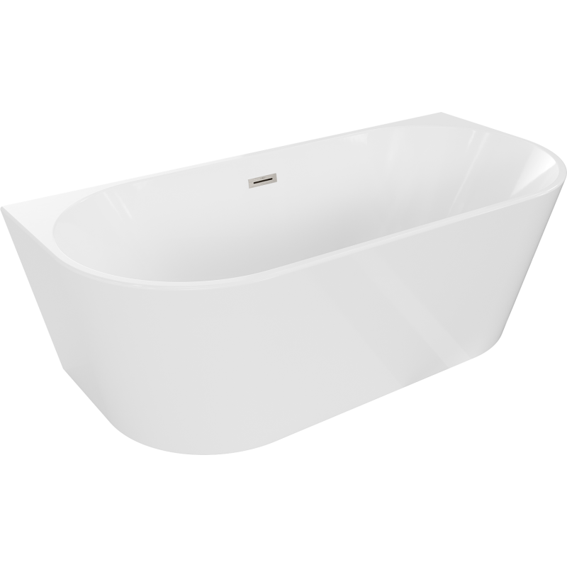 Mexen Oval Badewanne wandhängend 180 x 80 cm, weiß, Überlauf in gebürstetem Nickel - 52671808000-97