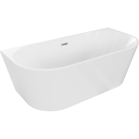 Mexen Oval Badewanne wandhängend 180 x 80 cm, weiß, Überlauf in gebürstetem Nickel - 52671808000-97