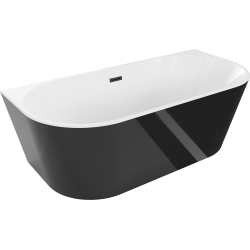 Mexen Oval Badewanne freistehend 150 x 75 cm, weiß/schwarz, mit schwarzem Überlauf - 52671507575-70