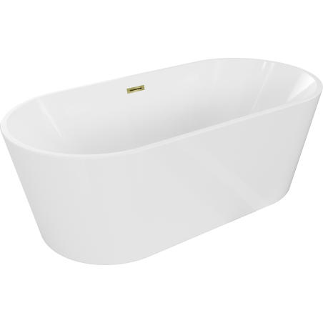 Mexen Luna freistehende Badewanne 160 x 75 cm, weiß, Überlauf gold - 52031607500-50