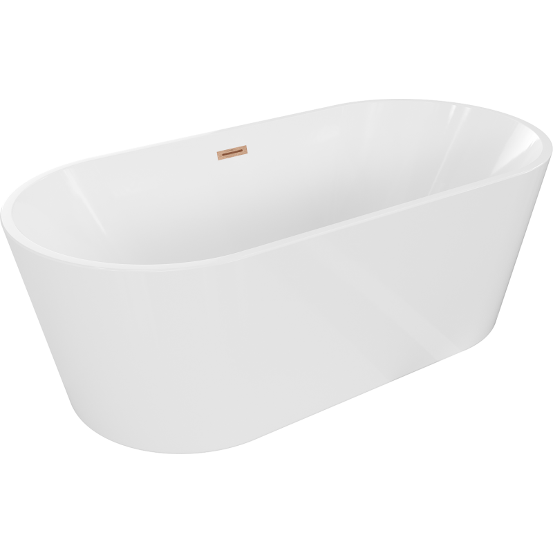 Mexen Luna freistehende Badewanne 150 x 75 cm, weiß, gebürsteter Messingüberlauf - 52031507500-65