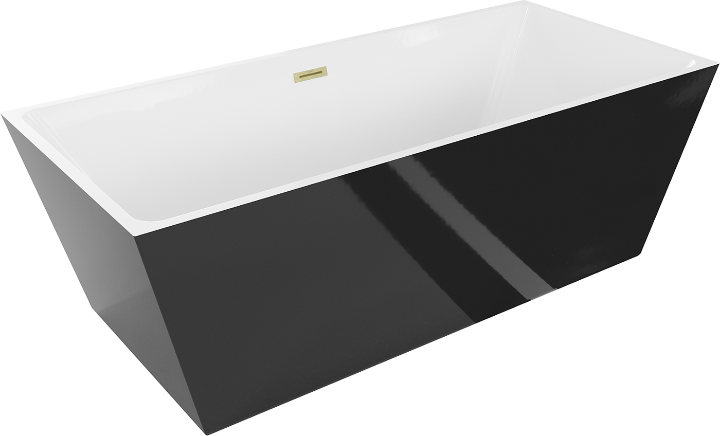 Mexen Lita freistehende Badewanne 170 x 75 cm, weiß/schwarz, gebürstete goldene Überlauf - 52121707575-55