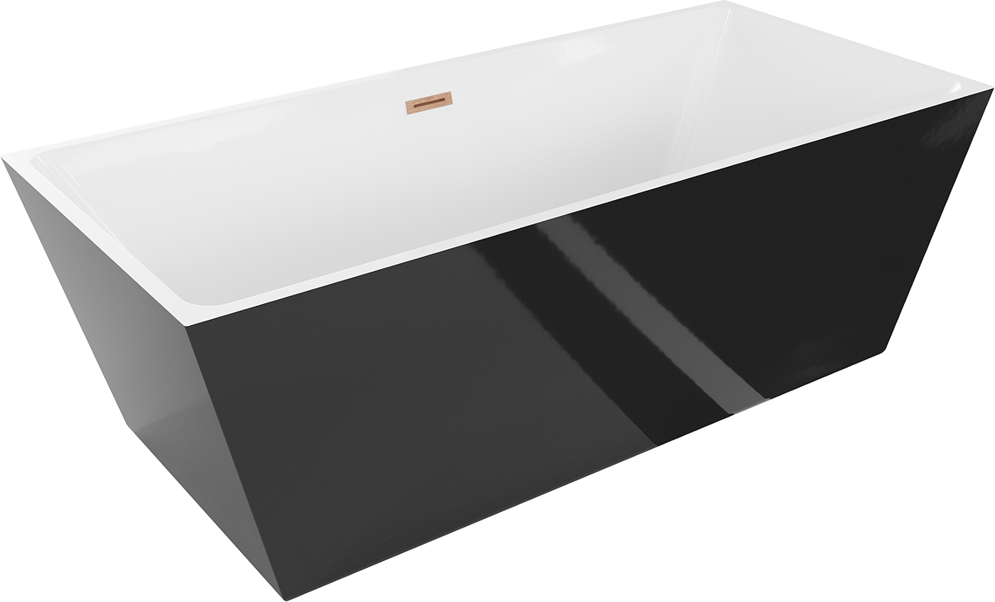 Mexen Lita freistehende Badewanne 170 x 75 cm, weiß/schwarz, gebürstete Messingüberlauf - 52121707575-65