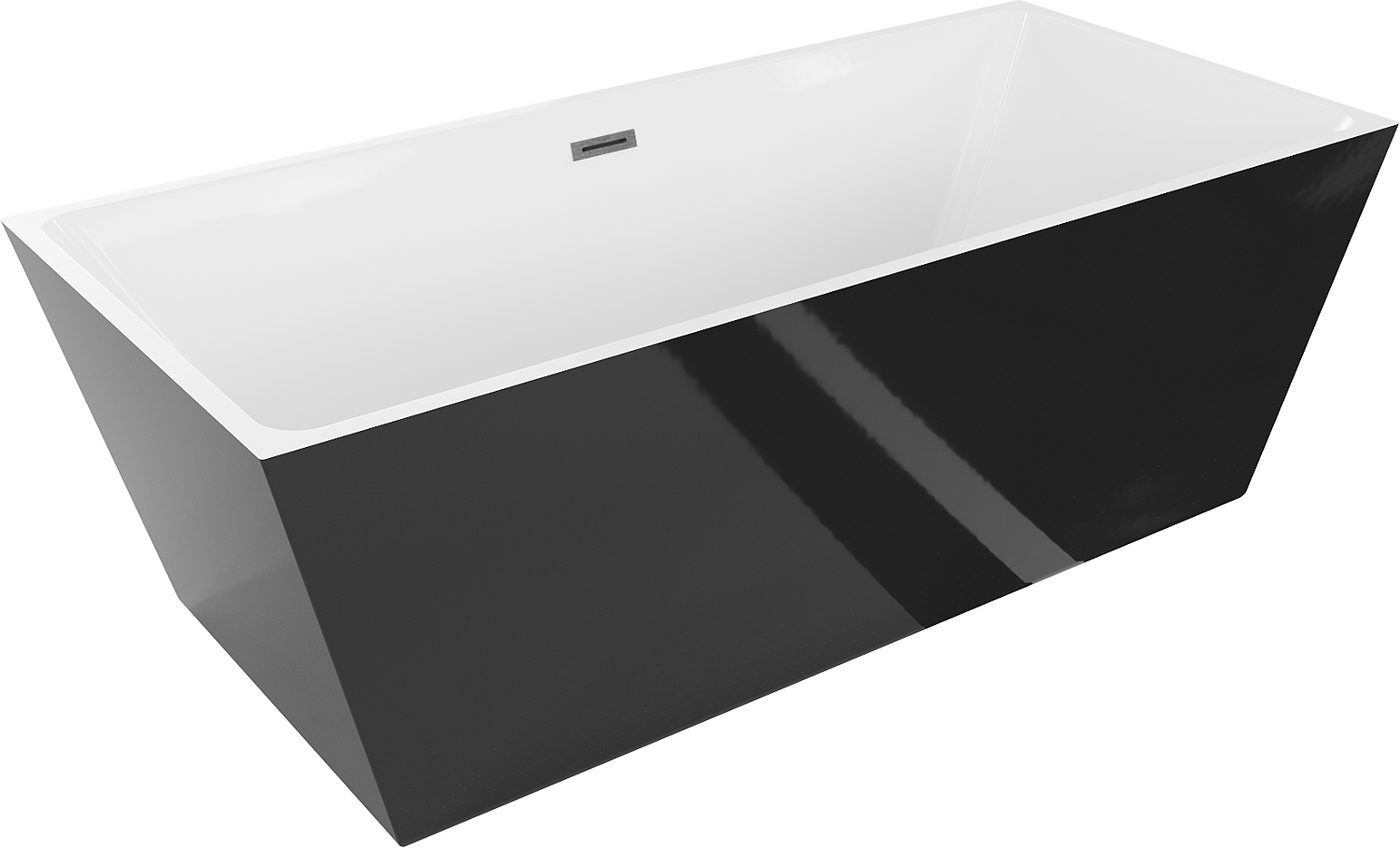 Mexen Lita freistehende Badewanne 170 x 75 cm, weiß/schwarz, Überlauf gun gray gebürstet - 52121707575-66