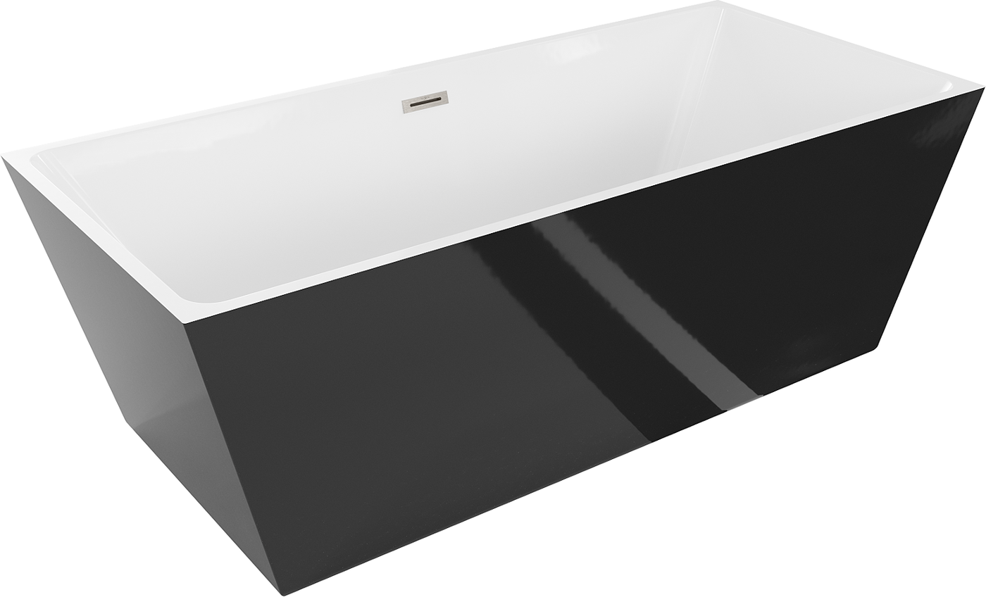 Mexen Lita freistehende Badewanne 170 x 75 cm, weiß/schwarz, Überlauf gebürstetes Nickel - 52121707575-97